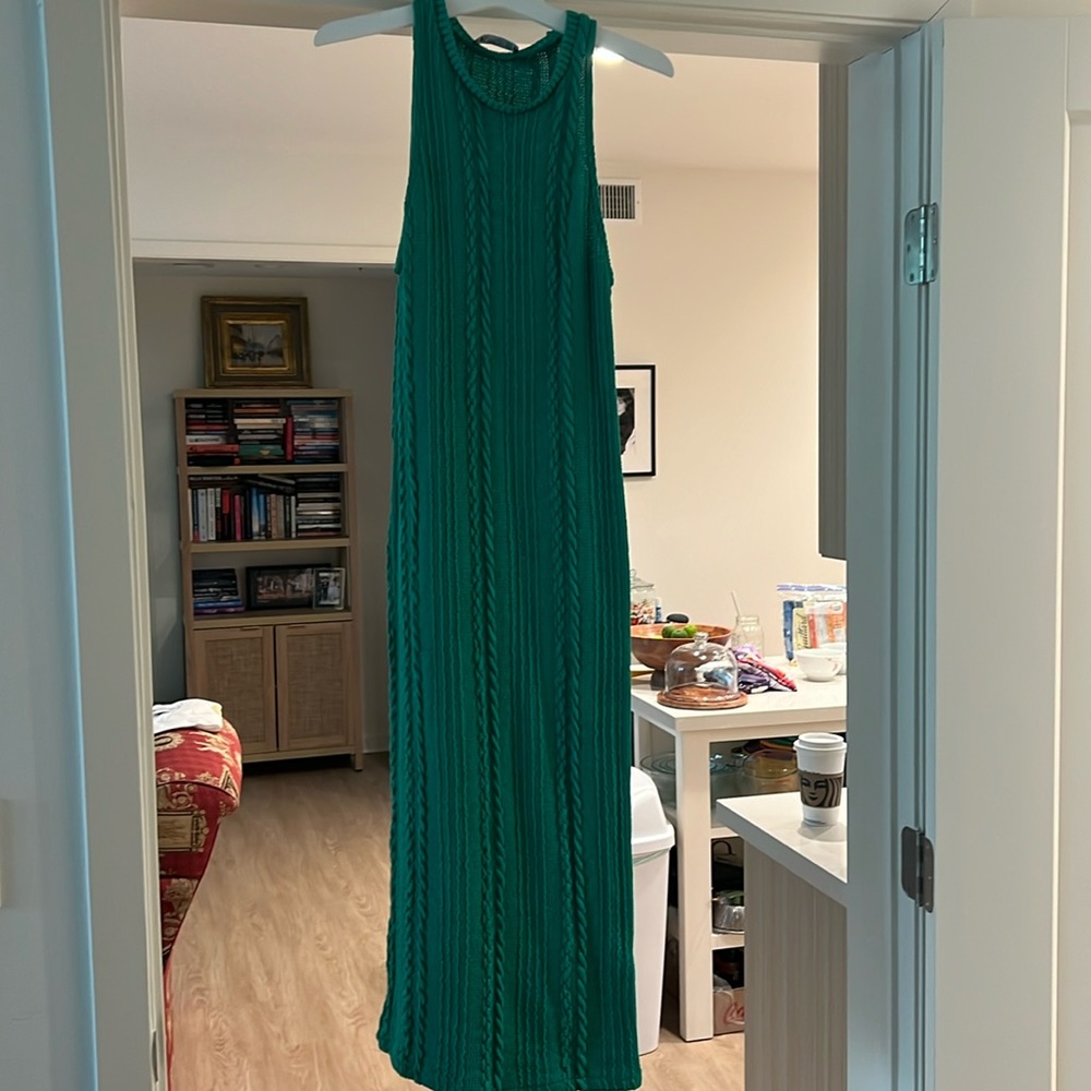 Zara green stretchy cable knit dress midi